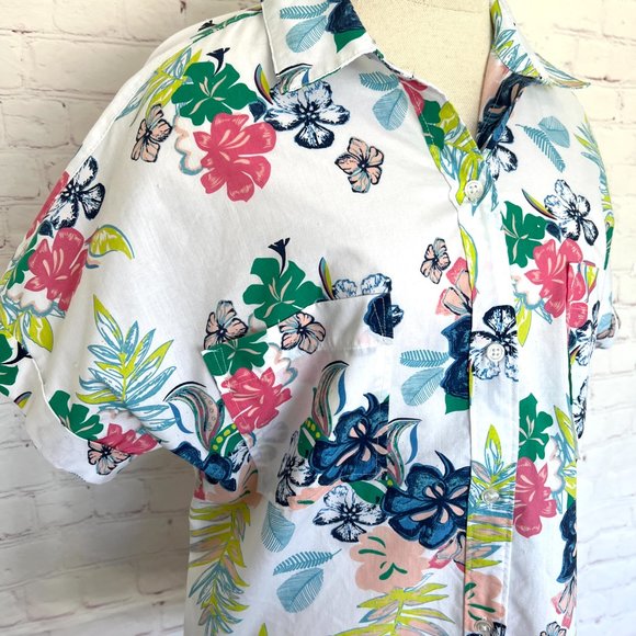 80's American Sweetheart Floral Print Short Sleeve Blouse - Crop Top - Medium - Picture 5 of 9